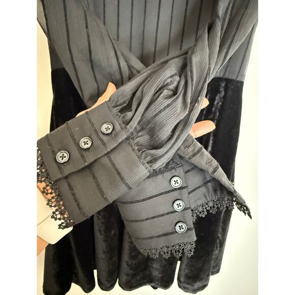 Black Velvet Mesh High Neck Dress | City Girl Goth Evening Vibes - Picture 7 of 13